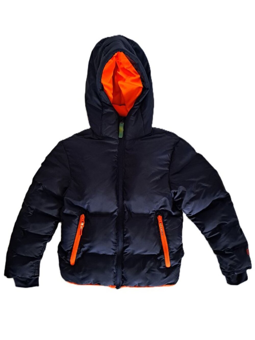 C9 Champion Boys Puffer Jacket Insulated Coat Navy Blue Orange Trim (XS) 4-5 EUC